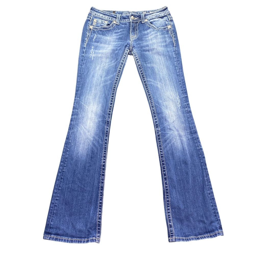 Miss Me JP6127B Bootcut Jeans Blue Embellished Cross Pockets Size 28 Low Rise
